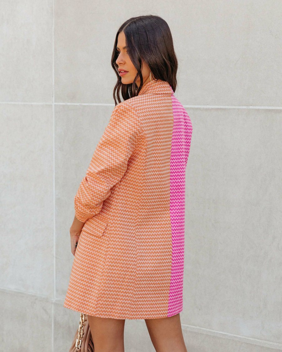 Clothing * | Baga-001 As Seen On @Vicidolls Santana Cotton Blend Pocketed Two-Tone Blazer Pink Orange Final Sale