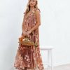 Clothing * | Salt-001 Pretty Perfect Hadley Pocketed Floral Tie Strap Midi Dress Mocha Final Sale