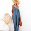 Clothing * | Love-003 Giselle Tencel Pocketed Olivian Maxi Dress Dark Blue Americana Babe