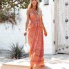 Clothing * | Btfl-001 The Vacation Shop Starlit Peplum Lace Maxi Dress Peach Final Sale