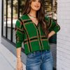 Clothing * | Lush-001 Tennessee Plaid Button Front Crop Cardigan Green Final Sale All Clothing