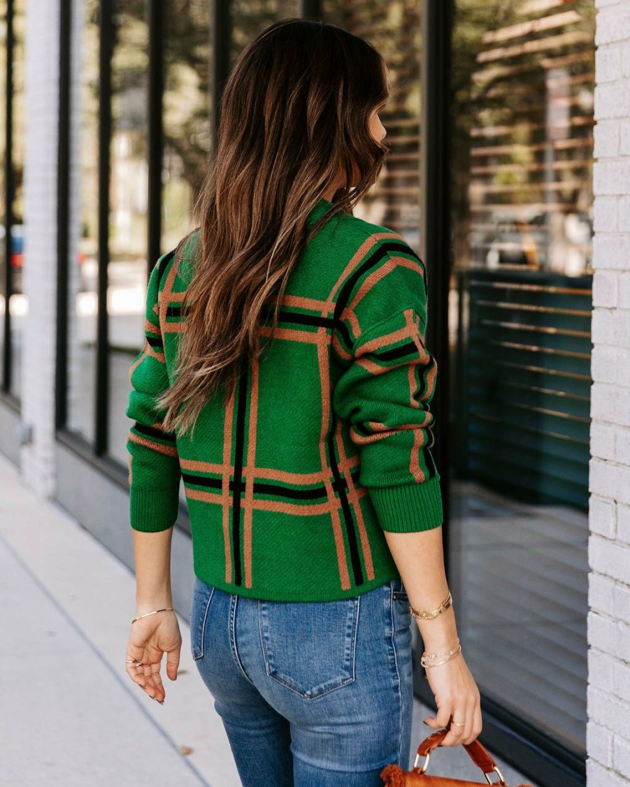 Clothing * | Lush-001 Tennessee Plaid Button Front Crop Cardigan Green Final Sale All Clothing