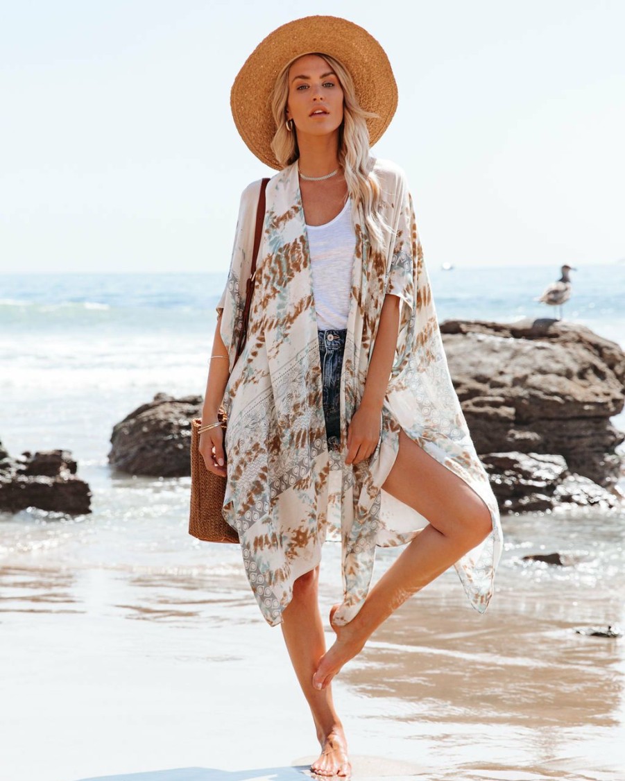 Clothing * | Urba-002 Shasta Printed Kimono Cream