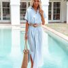 Clothing * | Curr-002 Summertime Cotton Button Down Maxi Dress Light Blue All Clothing