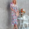 Clothing * | Luxx-001 Sander Printed Smocked Midi Dress Navy Multi All Clothing