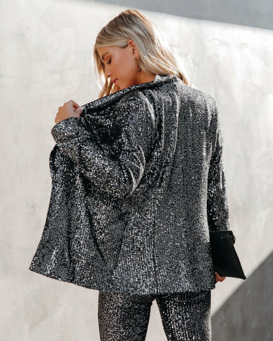 Clothing * | On T-001 Chic Matching Sets Sequin And The City Pocketed Blazer