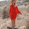 Clothing * | Pol-001 Cecelia Asymmetrical Knit Sweater Dress Red Orange Final Sale