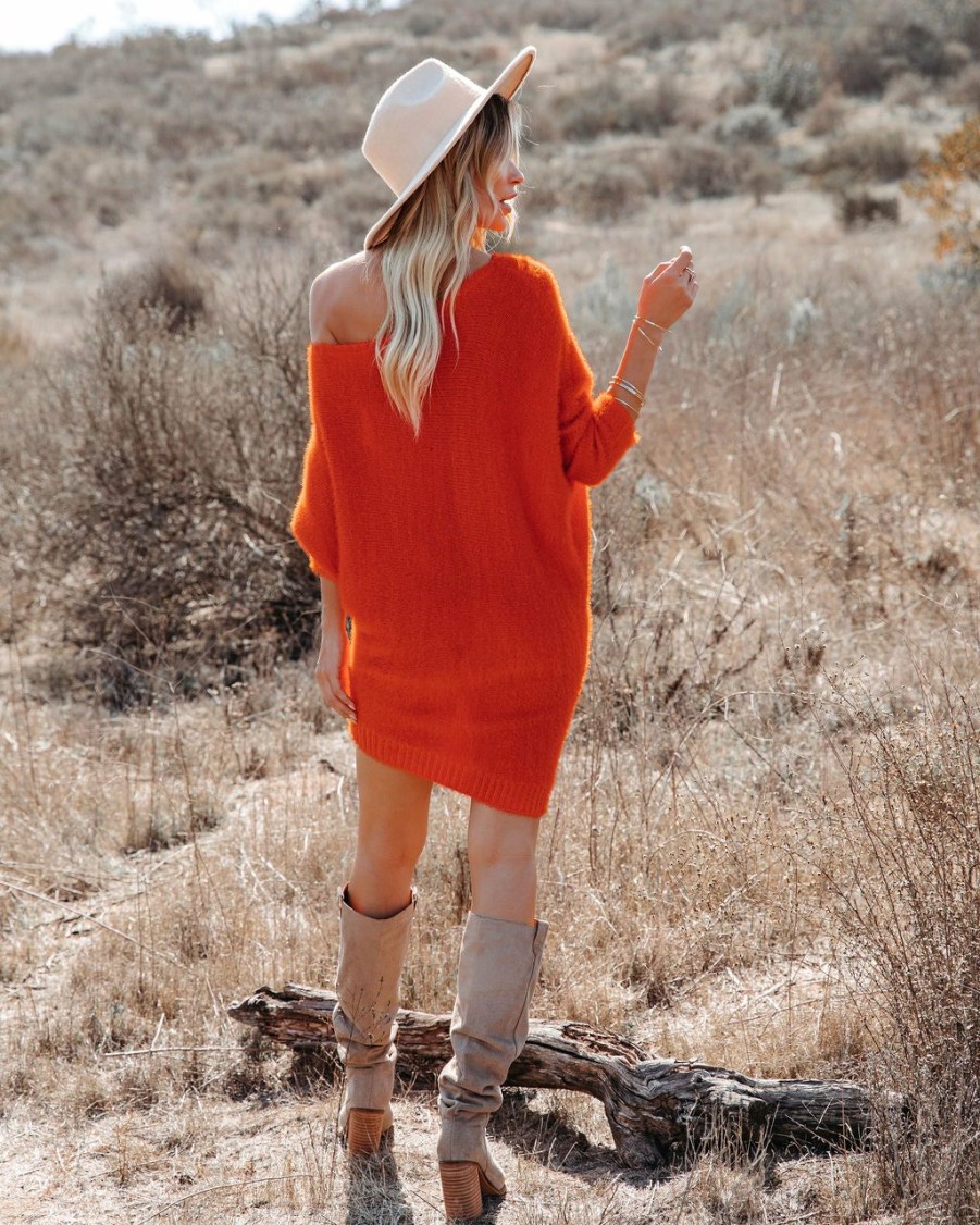 Clothing * | Pol-001 Cecelia Asymmetrical Knit Sweater Dress Red Orange Final Sale