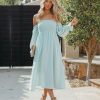 Clothing * | Entr-001 All Clothing Yen Pocketed Off The Shoulder Smocked Midi Dress Seafoam