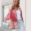 Clothing * | Flaw-001 Walford Cropped Fringe Faux Suede Jacket Mauve