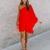 Clothing * | Tych-001 All Clothing Side To Side One Shoulder Statement Dress Tomato Red