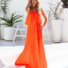 Clothing * | Tych-001 Vivid Strapless Slit Maxi Dress Bright Orange