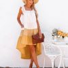 Clothing * | Mood-001 Melody Of Summer Pocketed High Low Tiered Midi Dress Mustard