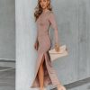 Clothing * | Olia-001 Vici Exclusives Maribella Mock Neck Knit Bodycon Maxi Dress Taupe Final Sale