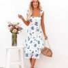 Clothing * | Suga-001 Leigha Textured Floral Tiered Midi Dress Ivory Blue Guest Of Wedding