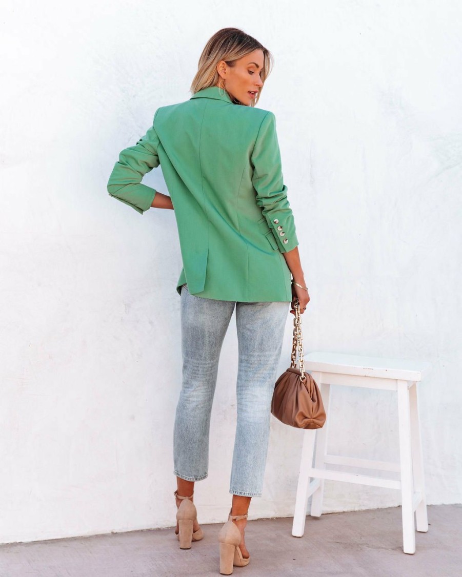 Clothing * | Flaw-001 Angelita Pocketed Blazer Sea Green Bold Babe