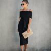 Clothing * | Tych-001 Made In The Usa Top Secret Ribbed Off The Shoulder Dress Black Final Sale