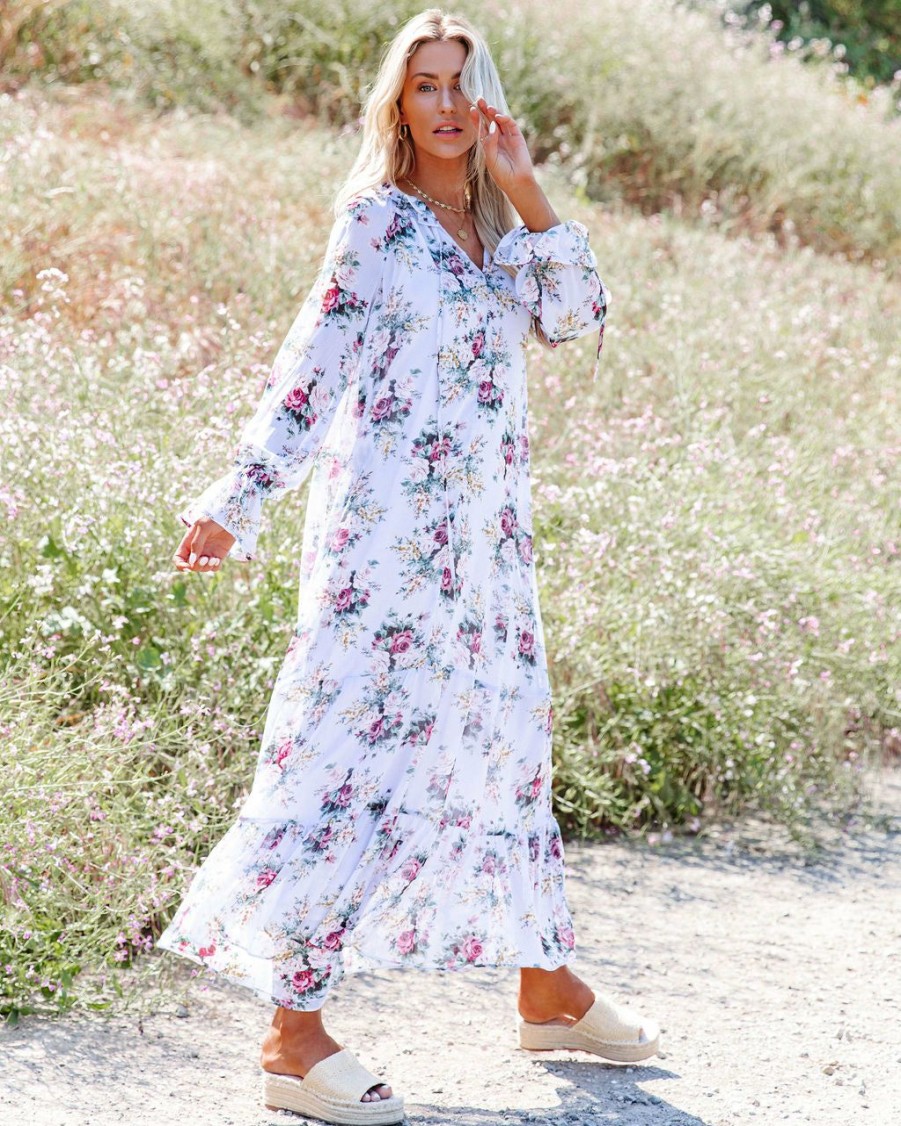 Clothing * | Fate-001 Gracefully Yours Floral Chiffon Boho Maxi Dress Final Sale