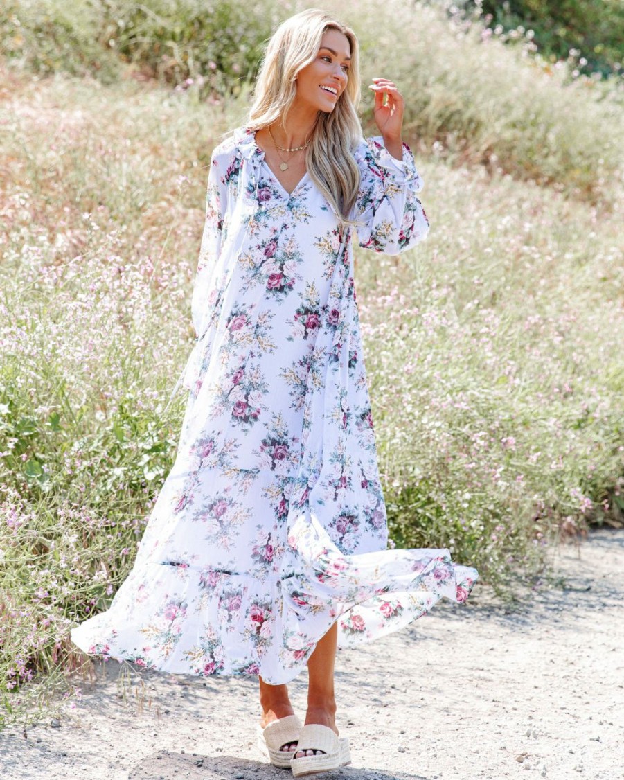 Clothing * | Fate-001 Gracefully Yours Floral Chiffon Boho Maxi Dress Final Sale