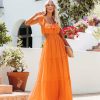 Clothing * | Salt-001 Nea Swiss Dot Off The Shoulder Cutout Maxi Dress Orange Special Event