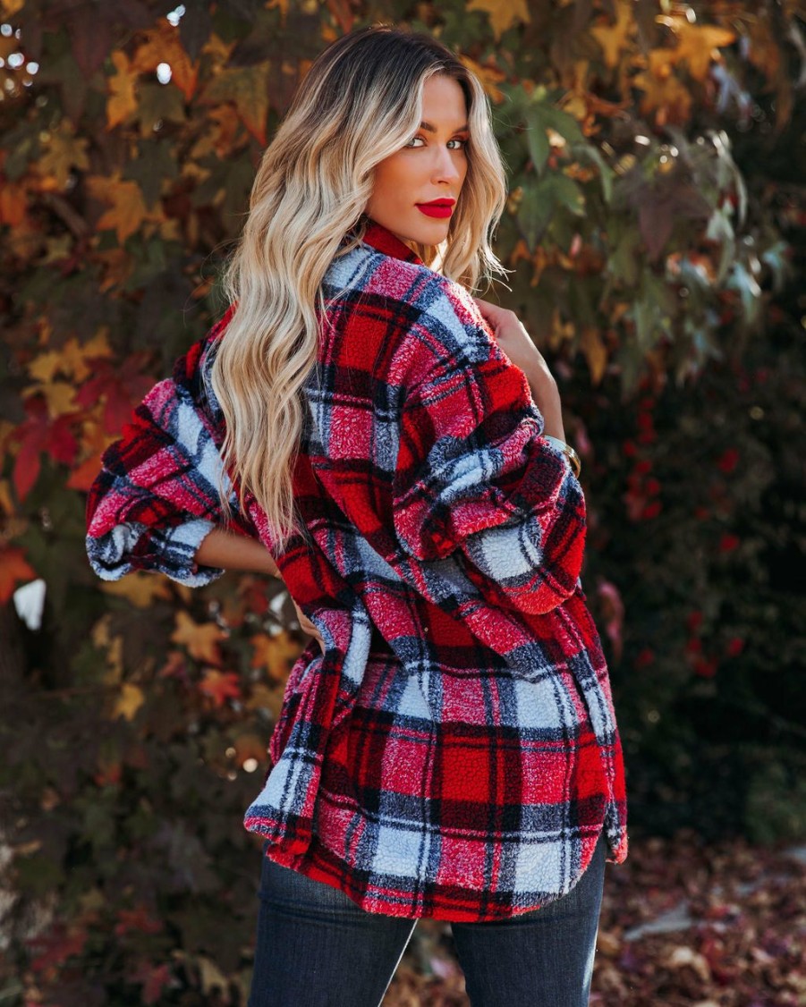 Clothing * | By T-001 All Clothing Augusta Pocketed Plaid Teddy Jacket Final Sale