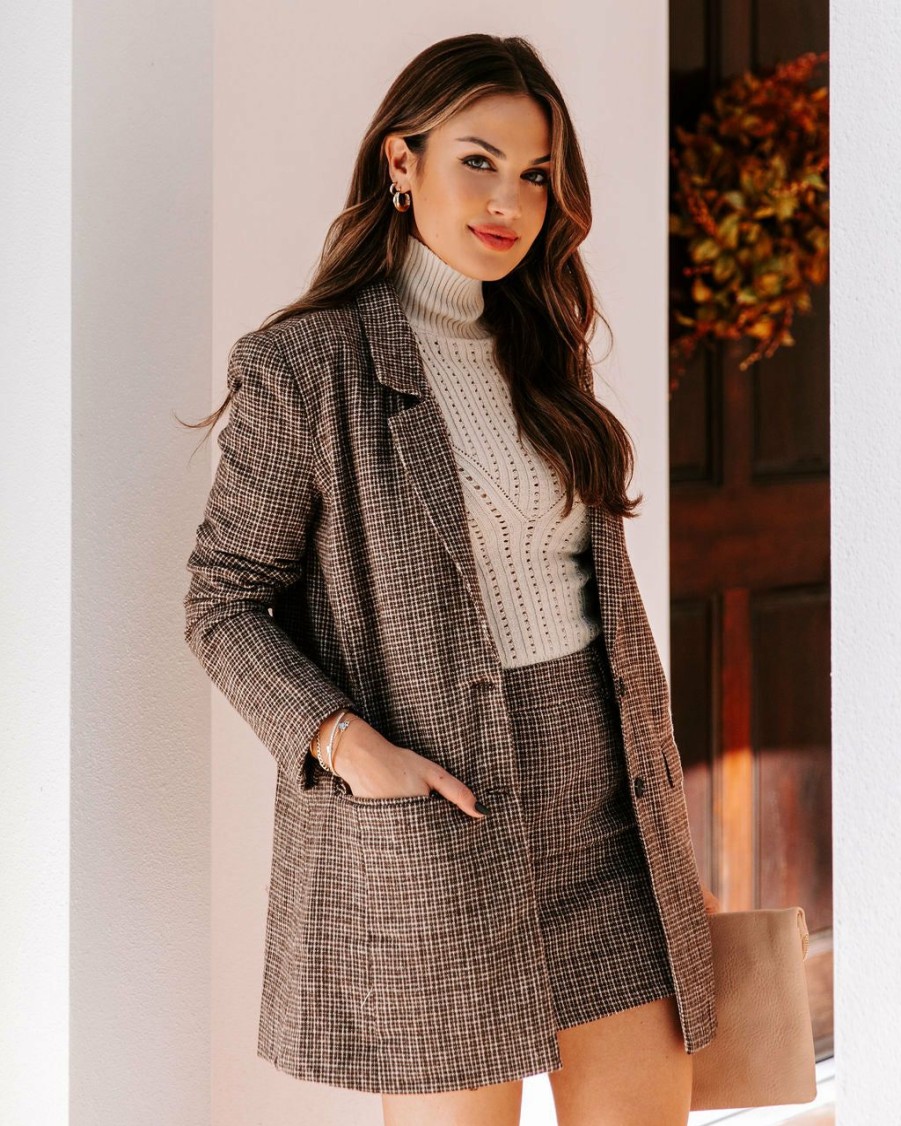 Clothing * | On T-001 Trend Forward Pocketed Plaid Blazer