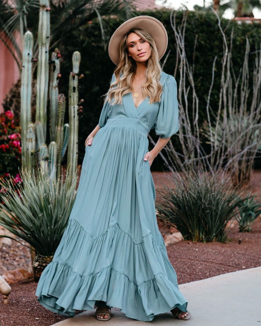 Clothing * | Stor-001 Seafoam Season Pocketed Tiered Maxi Dress Seafoam Final Sale All Clothing