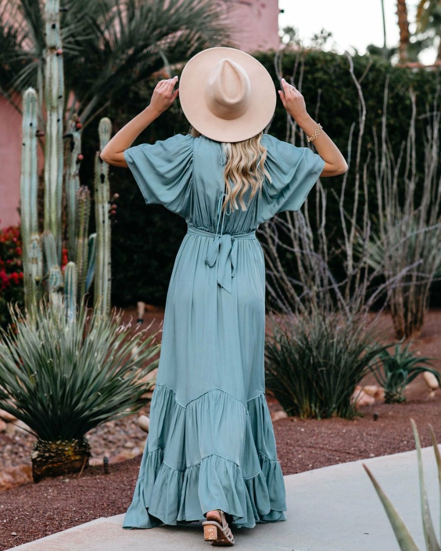 Clothing * | Stor-001 Seafoam Season Pocketed Tiered Maxi Dress Seafoam Final Sale All Clothing