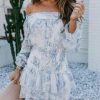 Clothing * | Tcec-001 Just Restocked Coastal Charm Off The Shoulder Smocked Dress Blue