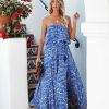 Clothing * | Aaka-001 Rosha Printed Strapless Tie Maxi Dress Royal Blue All Clothing