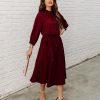 Clothing * | Tych-001 Guest Of Wedding Woodhaven Tie Midi Dress Wine