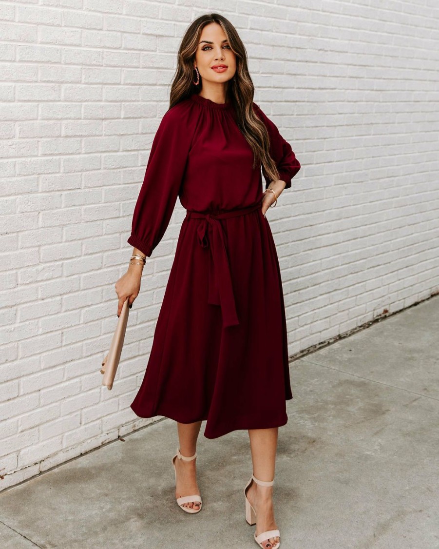 Clothing * | Tych-001 Guest Of Wedding Woodhaven Tie Midi Dress Wine