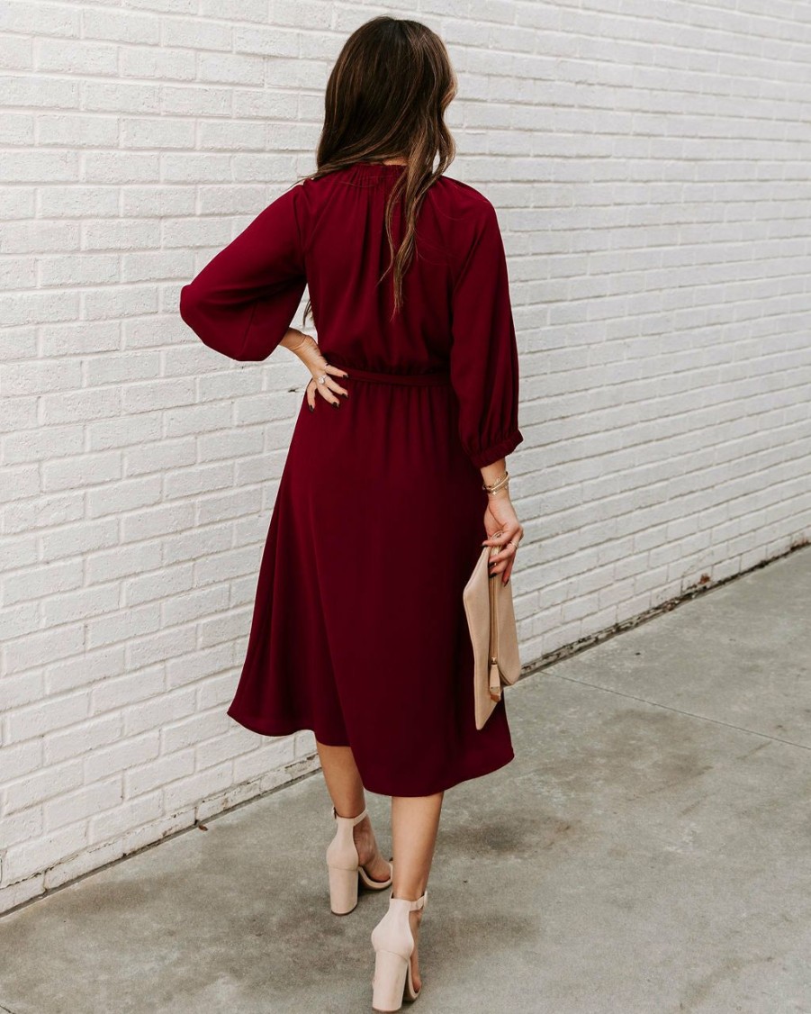 Clothing * | Tych-001 Guest Of Wedding Woodhaven Tie Midi Dress Wine