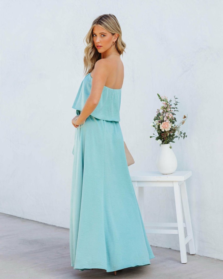 Clothing * | Tych-001 Vici Exclusives Head Over Heels Strapless Satin Maxi Dress Mint- Final Sale