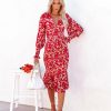 Clothing * | Luxx-001 Lenon Floral Smocked Midi Dress Red Multi