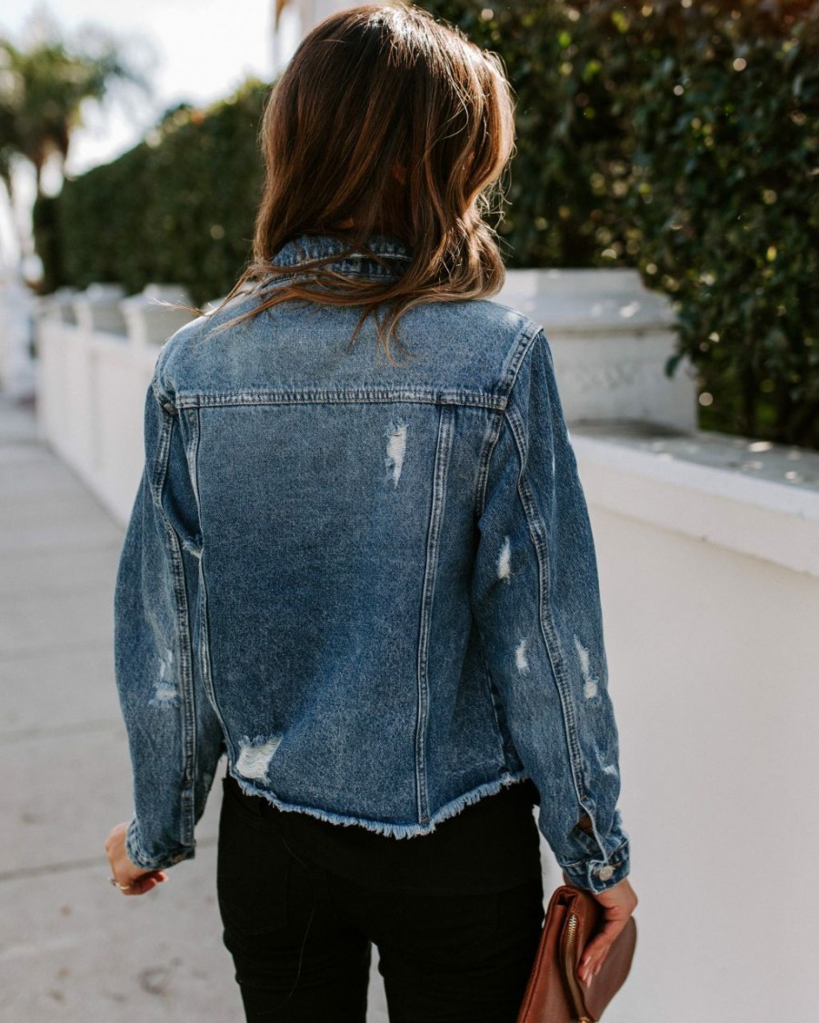 Clothing * | Verv-001 Night Rider Pocketed Distressed Denim Jacket Just Restocked