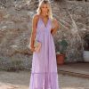 Clothing * | Enc-001 Guest Of Wedding Evalyn Metallic Detailed Smocked Maxi Dress Light Purple