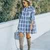 Clothing * | Fore-001 Klay Cotton Plaid Button Down Shirt Dress Blue Final Sale All Clothing