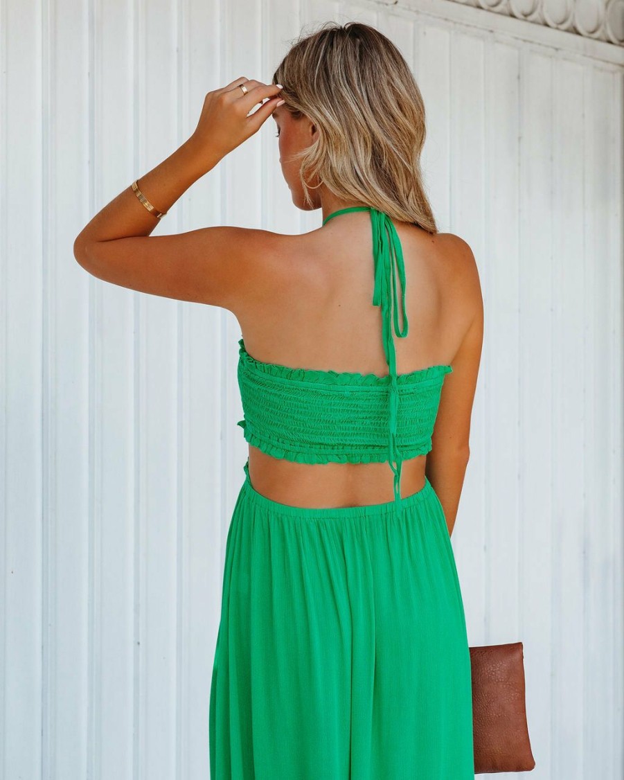 Clothing * | Prom-001 Hit The Beach Smocked Halter Maxi Dress Kelly Green