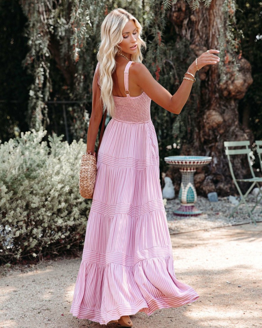 Clothing * | Aeom-001 All Clothing At Sea Cotton Blend Smocked Maxi Dress Pink