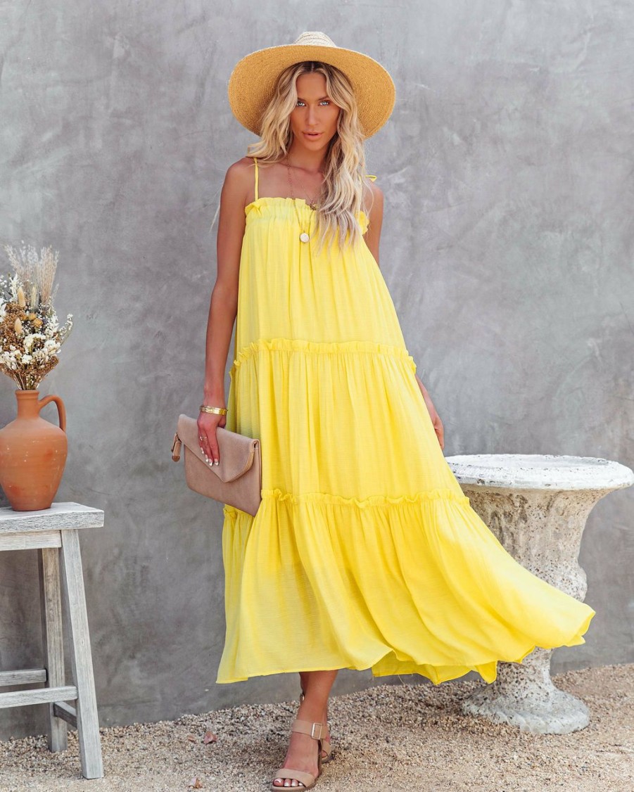 Clothing * | &Mer-001 Catch The Sun Tiered Midi Dress Lemon Just Restocked