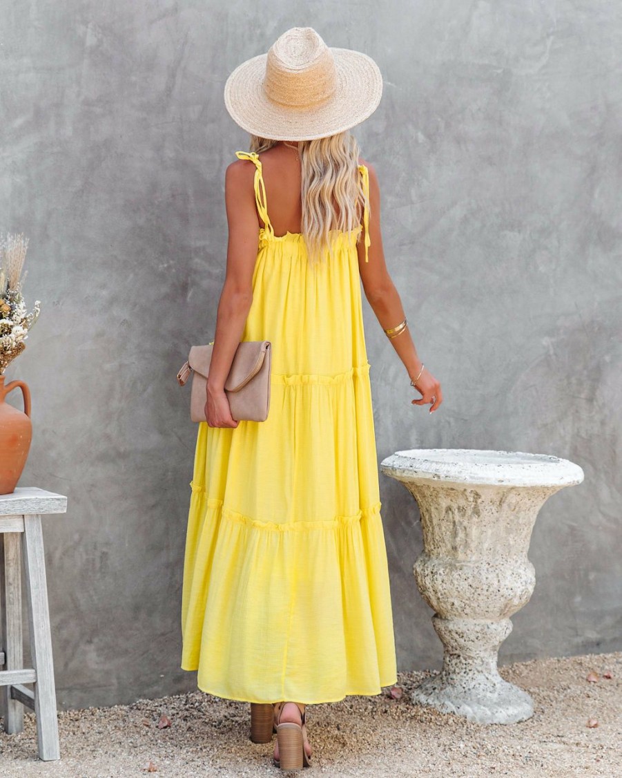 Clothing * | &Mer-001 Catch The Sun Tiered Midi Dress Lemon Just Restocked