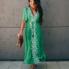 Clothing * | Stru-001 Presidio Embroidered Tassel Midi Dress Green The Daily Drop