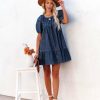 Clothing * | Salt-001 Luis Cotton Puff Sleeve Babydoll Dress Dark Wash Final Sale