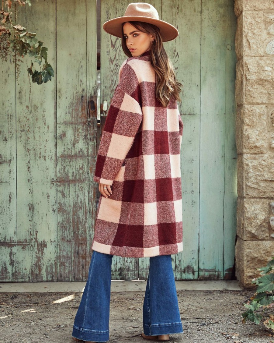 Clothing * | Skie-001 All Clothing Delaney Pocketed Checkered Duster Cardigan Final Sale