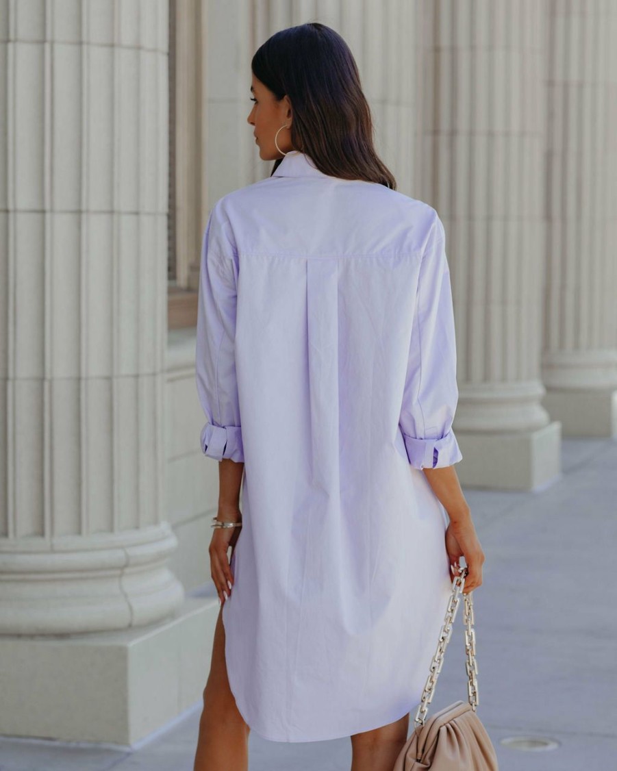 Clothing * | Endl-001 Pretty Perfect Harmony Cotton Button Down Shirt Dress Lavender Final Sale