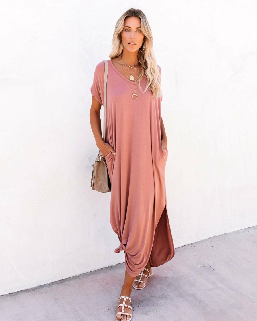 Clothing * | Vani-001 All Clothing Farmers Market Pocketed Modal Maxi Dress Marsala