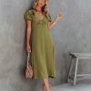 Clothing * | Ifb-001 Samantha Puff Sleeve Midi Dress Olive Final Sale