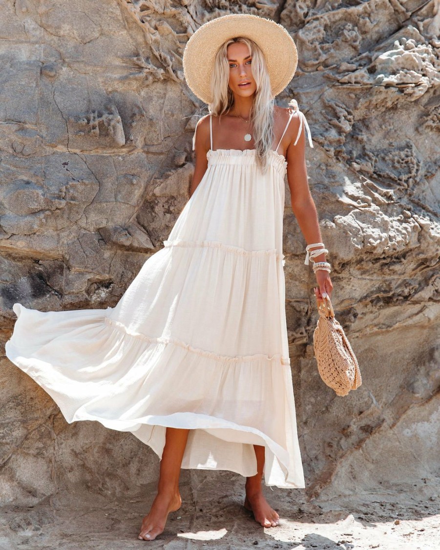 Clothing * | &Mer-001 Catch The Sun Tiered Midi Dress Eggshell Just Restocked