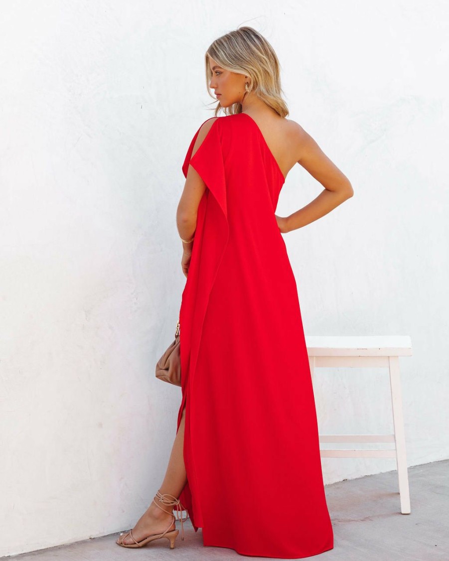 Clothing * | Tych-001 Strike A Pose One Shoulder Statement Maxi Dress Tomato Red